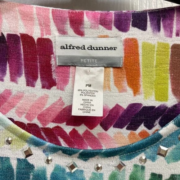 Alfred Dunner Petite PM Colorful Brushstroke Top, 3/4 Sleeve, Asymmetric Hem NWT - Picture 2 of 4